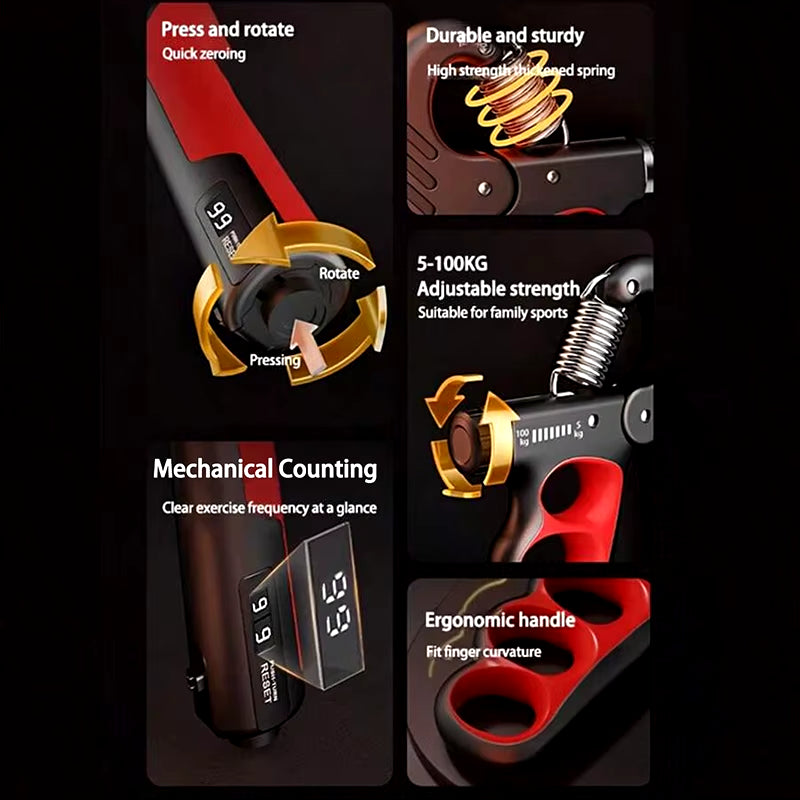 GripMax – Entraîneur de Force de Poigne Ajustable (5–60/100/150 kg)